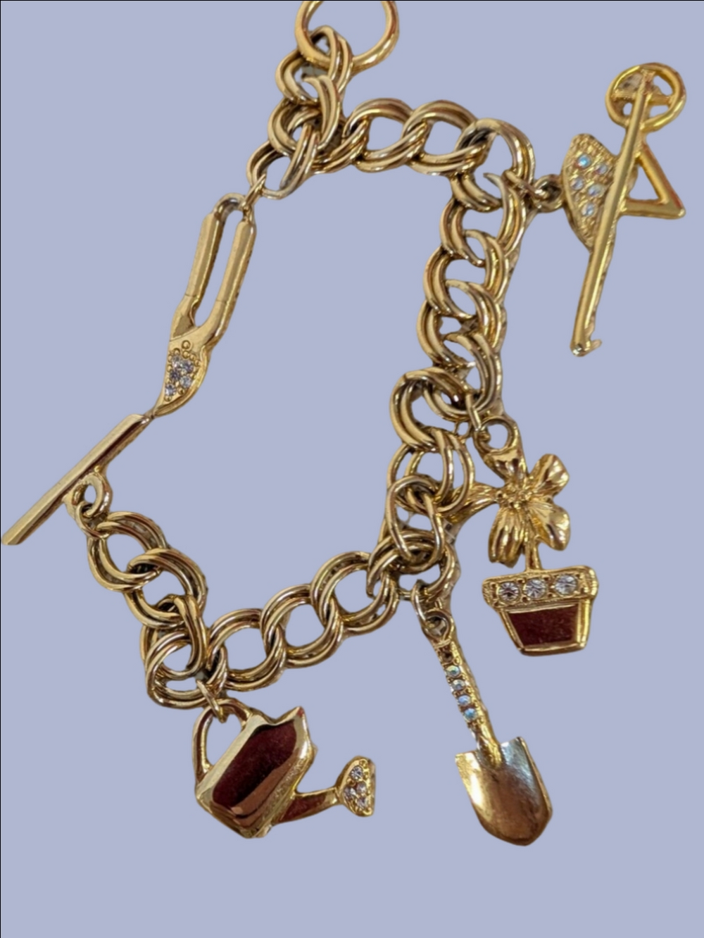 Vintage Charm Bracelet Of Garden Tools with 5 Charms